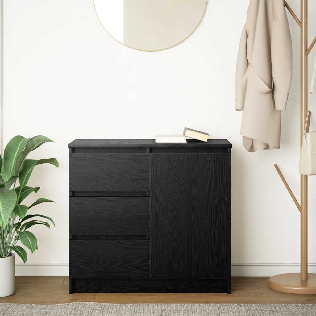 Sideboard with Drawer Black Oak 71x35x65 cm Engineered Wood